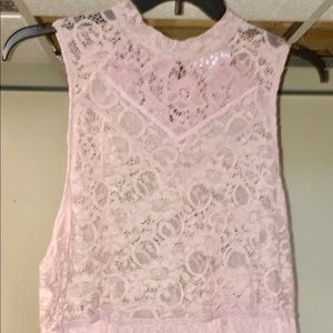 Cute mauve blush, lace, mock turtle neck, tank top